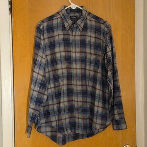 Vtg Lochlana by Hathaway Flannel Button Up Shirt Mens L Wool Cotton Gray Plaid